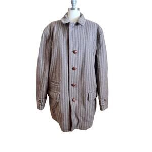 Vintage Shanhouse Sherpa Lined Wool Jacket Coat Gray Striped Mens L